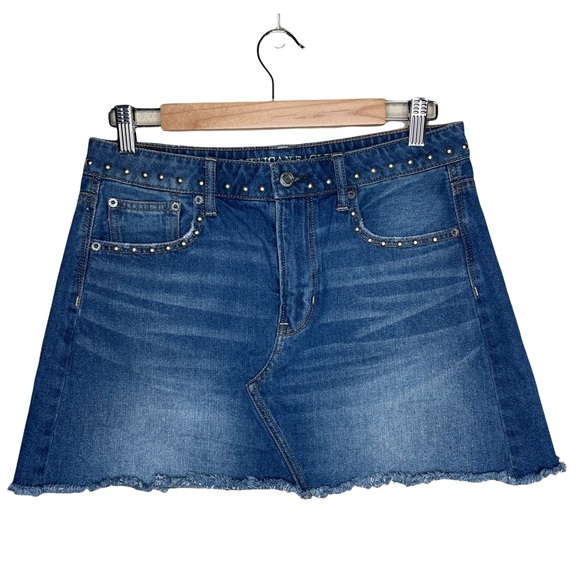 American Eagle Outfitters Dresses & Skirts - American Eagle embellished raw hem denim skirt 10